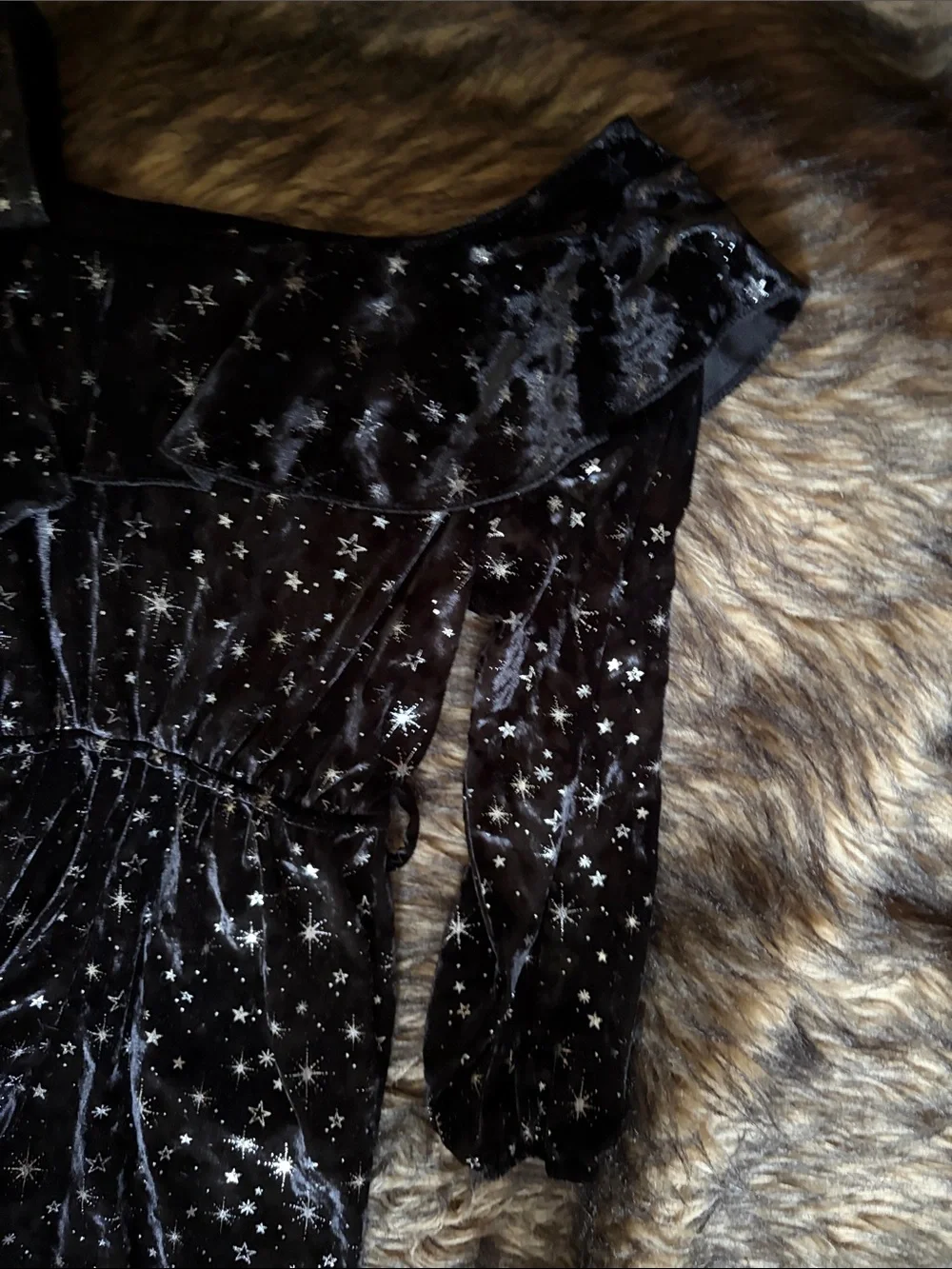 Justice Black Velvet Silver Star Print One-Shoulder Jumpsuit Size S 7/8 Holiday